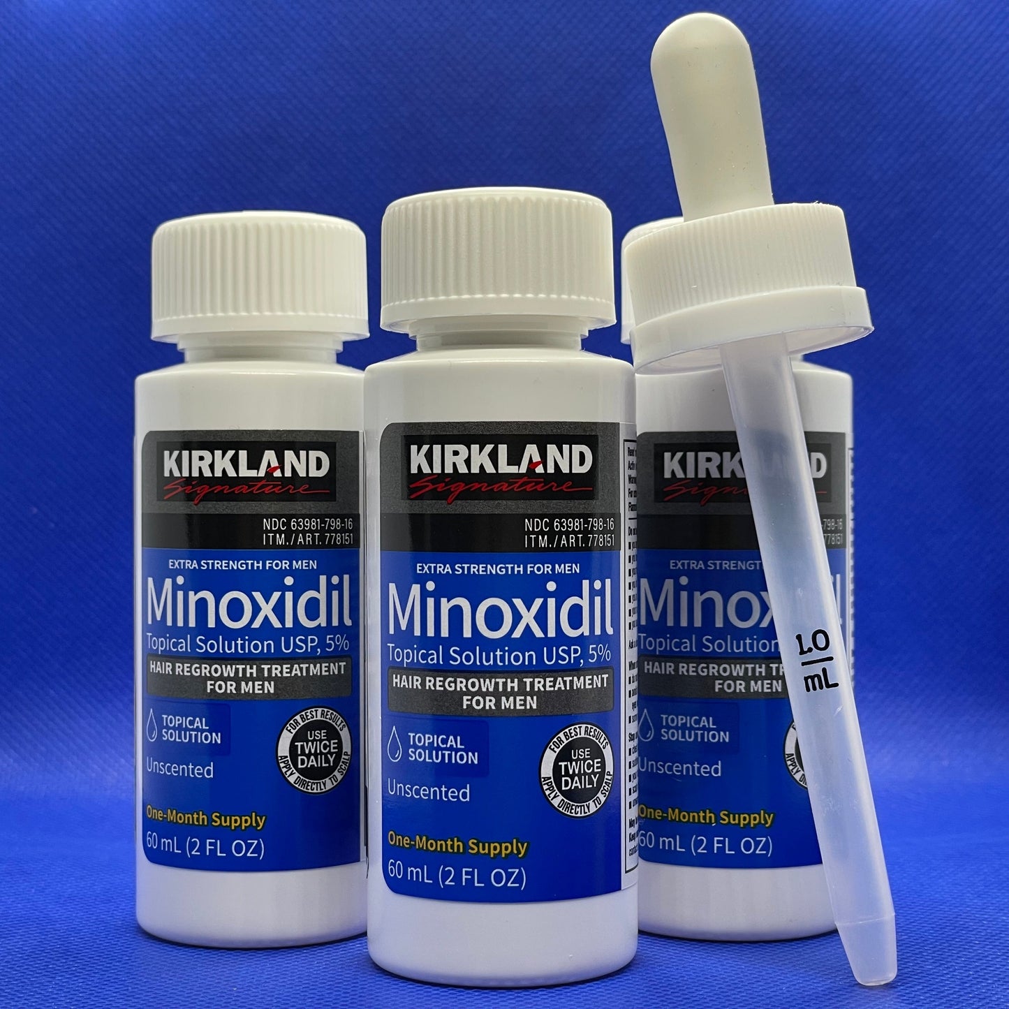 (3 Botes) KIRKLAND MINOXIDIL 5% + Cuentagotas